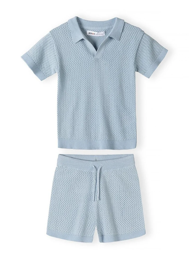 مينوتي Boys knitted light blue polo shirt and elastic shorts set 3 months to 7 years